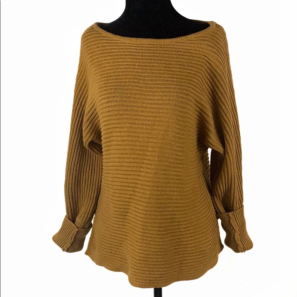 Rachel Zoe | Rust Ribbed Boat Neck Sweater Cuffed